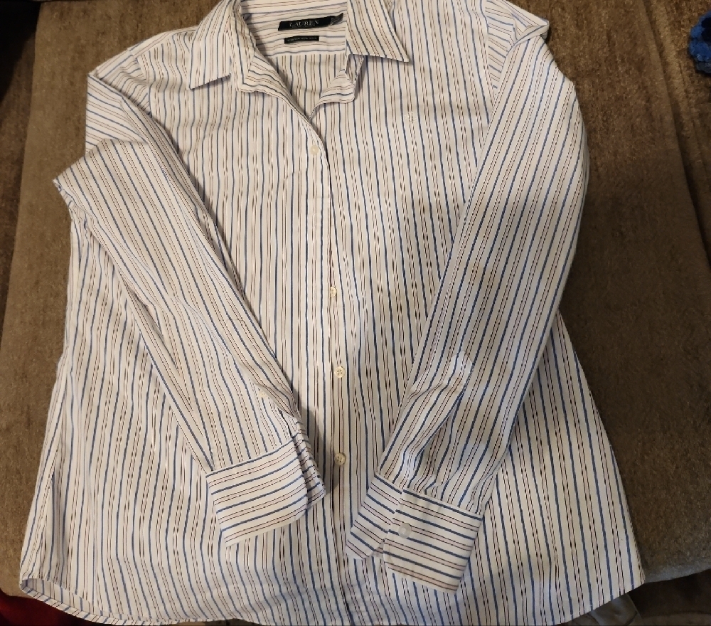 Laurern Ralph Lauren Women's White, Pink and Blue Striped Dress Shirt
